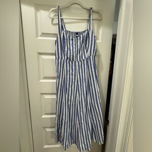 Old Navy Blue and White Linen Blend Striped Dress women’s large